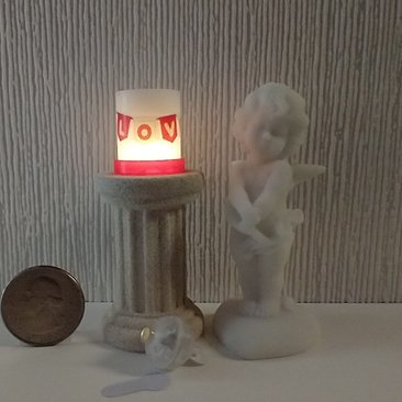 1:12 Dollhouse miniature LOVE candle sleeve or battery lighted candle holder REF LOVE bunting