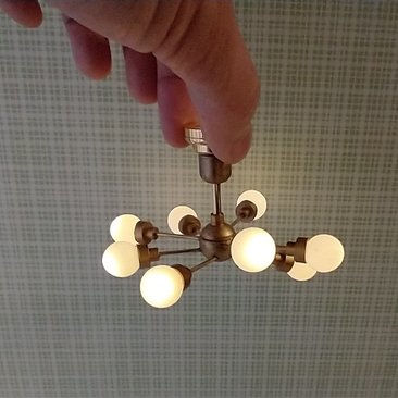 For Lisa MADE TO ORDER 1:12 Dollhouse mid-century inspired space age orbit chandelier Battery operated atomic age MCM 8-arm ceiling light Dollhouse sputnik chandelier