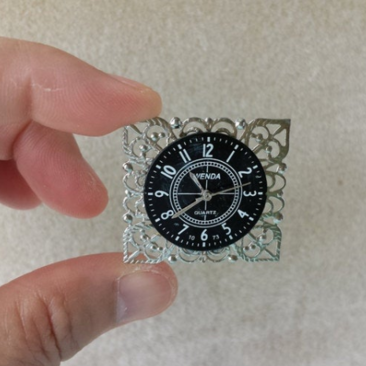 1:12 dollhouse miniature square filigree mantel clock silver tone square tabletop clock NON working