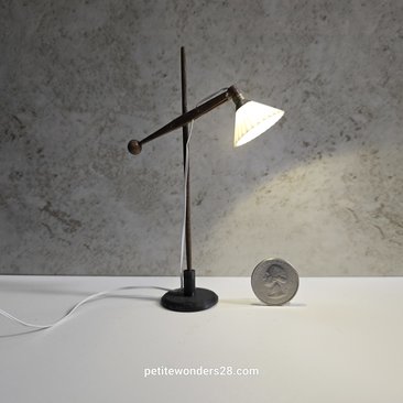 1:12 Dollhouse mid-century style floor lamp Battery operated LED lamp with external wires REF walnut wood lamp post