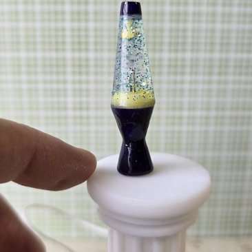 1:12 Dollhouse miniature retro lava lamp Battery operated LED table lamp MCM style with external wires REF Color changing LED Deep purple base