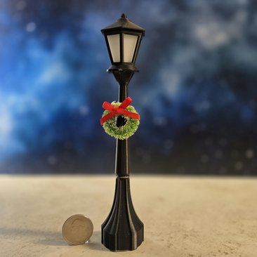 1:12 scale dollhouse battery lighted street lamp with removable lantern and wreath No external wires REF Wreath Price is for EACH lamp