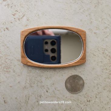 1:12 Dollhouse MCM style mirror with solid cherry wood frame Oval mirror in rectangular cherry wood frame 