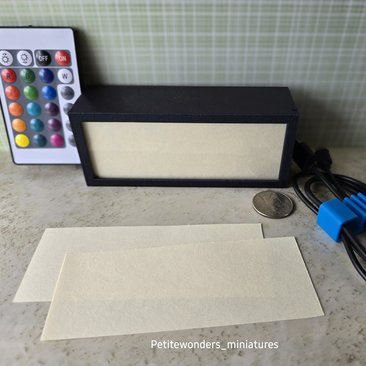 Dollhouse miniature light box or store sign with color changing back lit LEDs Battery operated with 2 AAA batteries or USB power