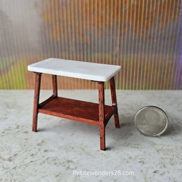 1:12 scale dollhouse mid-century style side table in solid padauk wood MCM end table with faux marble top