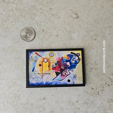 1:12 Dollhouse miniature black frame art print REF Kandinsky's Composition with Red-Yellow-Blue, size A