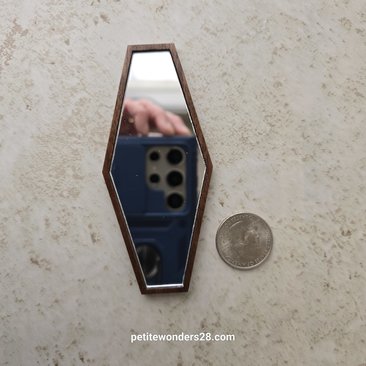 1:12 Dollhouse MCM style hexagonal mirror with solid walnut frame REF Small