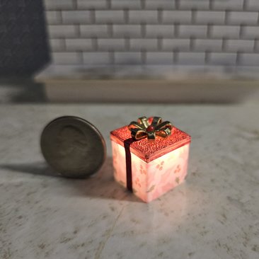 1-inch scale dollhouse miniature light up Christmas gift box Battery lighted gift box for mini holiday scene REF #13 Pink gift box