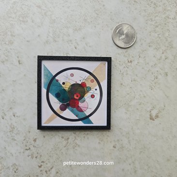 1:12 Dollhouse miniature black frame art print REF Kandinsky's Circles in a circle 