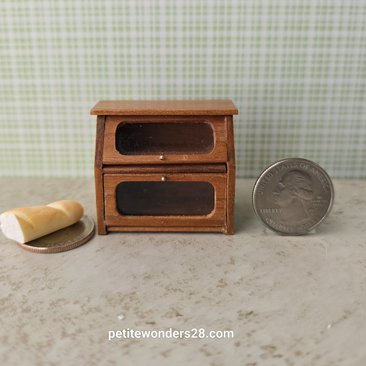 1:12 Dollhouse 2-tier bread box or goodies box with hinged doors and clear windows in solid cherry wood