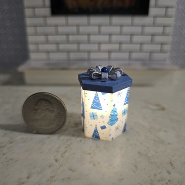 1-inch scale dollhouse miniature light up Christmas gift box Battery lighted gift box for mini holiday scene REF #2 Blue Xmas trees