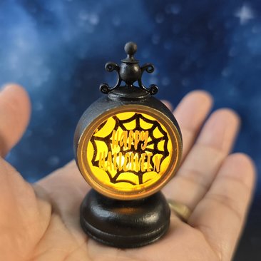 1:12 Dollhouse miniature battery operated Halloween themed lantern No external wires REF Spider web + Happy Halloween