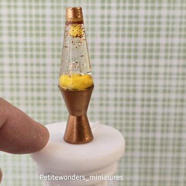 1:12 Dollhouse miniature retro lava lamp Battery operated LED table lamp MCM style with external wires REF Color changing LED copper finish base