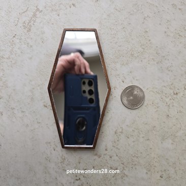 1:12 Dollhouse MCM style hexagonal mirror with solid walnut frame REF Large walnut