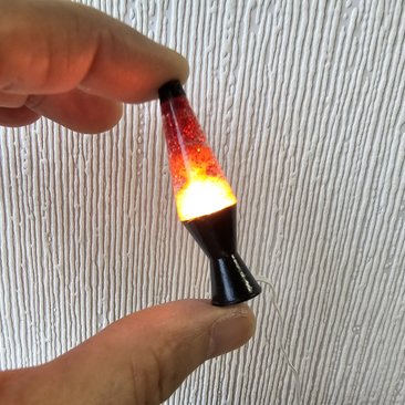 1:12 Dollhouse miniature retro lava lamp Battery operated LED table lamp MCM style with external wires REF Black base red resin