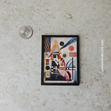 1:12 Dollhouse miniature black frame art print REF Kandinsky's Balancement Size B