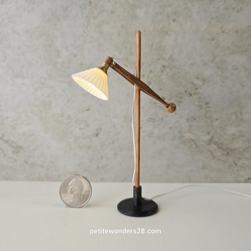 1:12 Dollhouse mid-century style floor lamp Battery operated LED lamp with external wires REF cherry wood lamp post