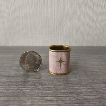 1:12 scale dollhouse MCM style oval wastebasket covered in vinyl sticker paper REF Pink