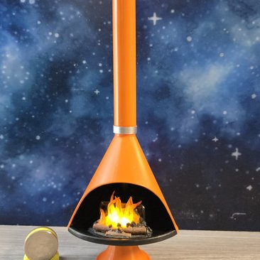 1:12 Dollhouse miniature Mid century modern free standing fireplace MCM orange fireplace inspired by Malm fireplace Retro fireplace 
